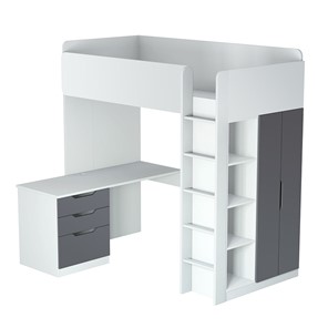 Кровать-чердак с письменным столом и шкафом POLINI Kids Simple Белый / Серый в Орле - предосмотр