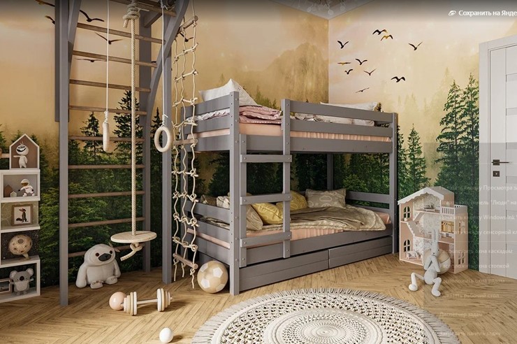 Кровать детская Джуниор двухъярусная с ящиками (Антрацит) в Орле - изображение 1