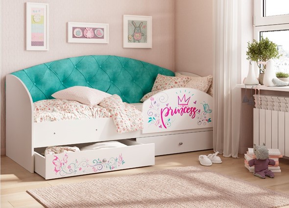 Детская кровать односпальная Эльза с бортиком, Бирюза (латы) в Орле - изображение
