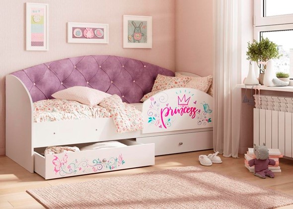 Детская кровать Эльза с бортиком, Фиолетовый (латы) в Орле - изображение