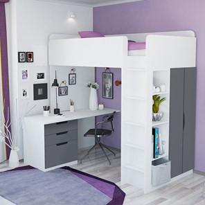 Кровать-чердак с письменным столом и шкафом POLINI Kids Simple Белый / Серый в Орле - предосмотр 3