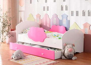 Детская кровать с бортиками Тучка с ящиком, корпус Белый, фасад Розовый в Орле