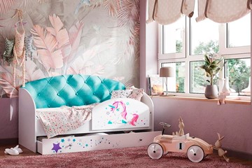 Односпальная детская кровать Звездочка с бортиком, Бирюза в Орле