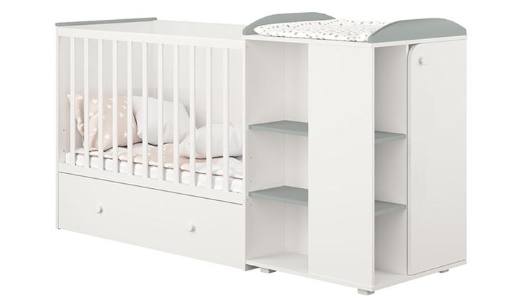 Детская кровать с комодом POLINI Kids Ameli 800 Белый / Серый, серия AMELI в Орле - изображение 1