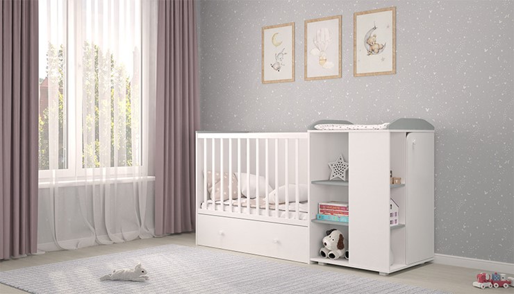 Детская кровать с комодом POLINI Kids Ameli 800 Белый / Серый, серия AMELI в Орле - изображение 2