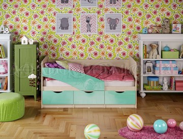 Детская кровать Бабочки 800*1600, Бирюза глянец в Орле
