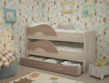 Детская двухэтажная кровать Радуга 1.6 с ящиком, корпус Шимо светлый, фасад Шимо темный в Орле