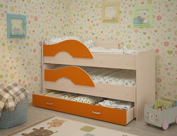 Двухэтажная детская кровать Радуга 1.6 с ящиком, корпус Млечный дуб, фасад Оранжевый в Орле
