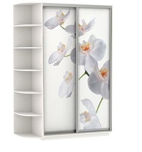 Шкаф-купе 2-х дверный Хит, 1500x600x2200, фотопечать, со стеллажом, белая орхидея, белый снег в Орле