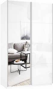 Шкаф 2-дверный Прайм (Зеркало/Белое стекло) 1600x570x2300, белый снег в Орле - предосмотр