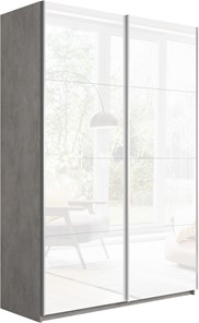 Шкаф 2-х дверный Прайм (Белое стекло/Белое стекло) 1200x570x2300, бетон в Орле