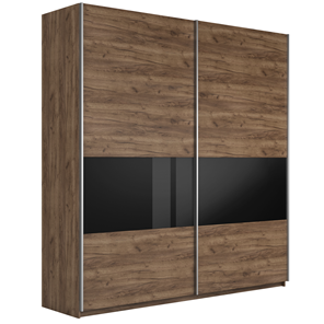 Шкаф 2-дверный Широкий Прайм (ДСП / Черное стекло) 2200x570x2300, Крафт Табачный в Орле