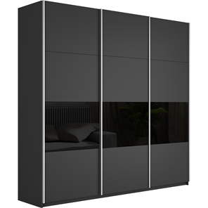 Шкаф 3-х дверный Широкий Прайм (ДСП / Черное стекло) 2400x570x2300, Серый диамант в Орле