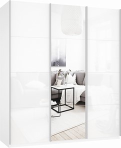 Шкаф 3-х створчатый Прайм (Белое стекло/Зеркало/Белое стекло) 1800x570x2300, белый снег в Орле