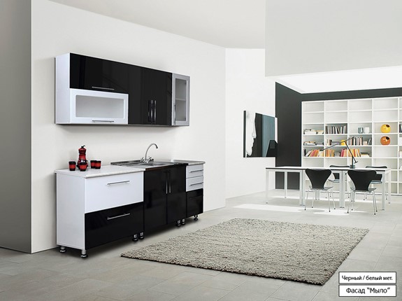 Модульный кухонный гарнитур Мыло 224 2000х718, цвет Черный/Белый металлик в Орле - изображение