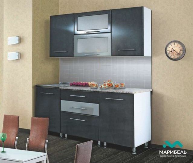 Модульный кухонный гарнитур Мыло 224 2000х718, цвет Черный/Белый металлик в Орле - изображение 2