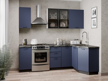 Модульный кухонный гарнитур угловой 2400 Индиго, Белый/Темно-синий в Орле