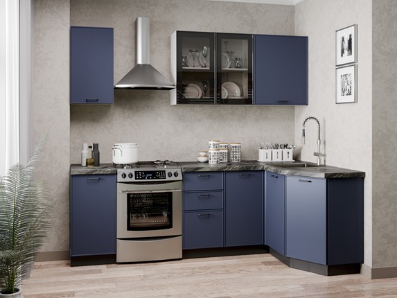 Модульный кухонный гарнитур угловой 2400 Индиго, Белый/Темно-синий в Орле - изображение
