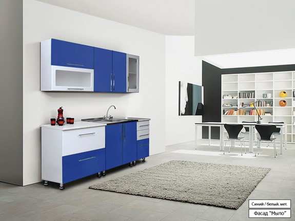 Гарнитур кухонный Мыло 224 2000х718, цвет Синий/Белый металлик в Орле - изображение