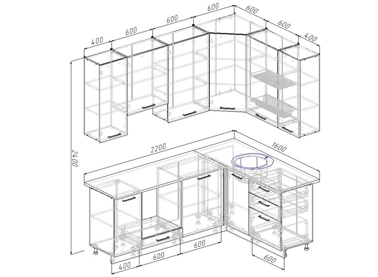 Кухонный угловой гарнитур Латте-2200х1600 в Орле - изображение 1