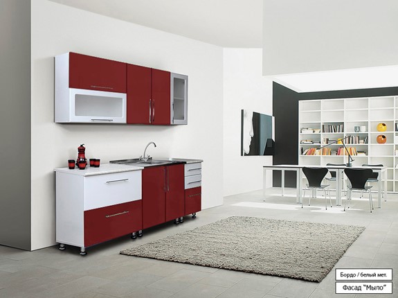 Кухонный гарнитур Мыло 224 2000х718, цвет Бордо/Белый металлик в Орле - изображение