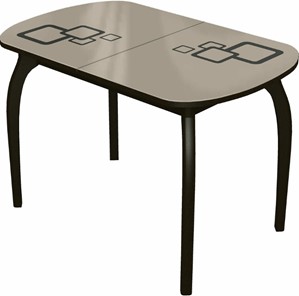 Раздвижной стол Ривьера мини дерево №1, Рисунок квадро (стекло молочное/коричневый/венге) в Орле - предосмотр