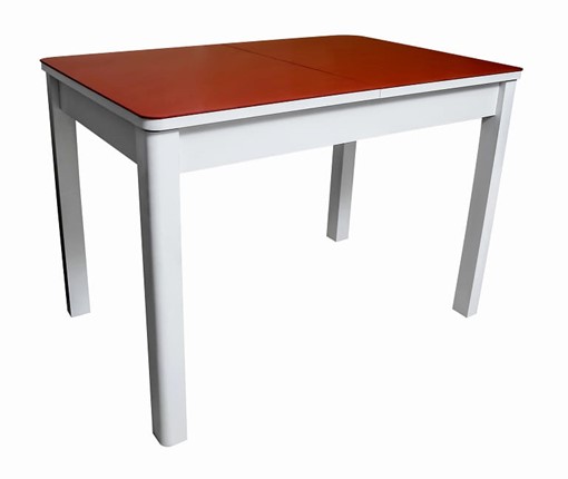 Кухонный раздвижной стол Айсберг-01 СТ2, белое ЛДСП/стекло алое/прямые массив белый в Орле - изображение