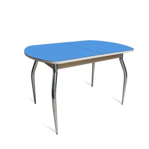 Обеденный раздвижной стол ПГ-01 СТ2, дуб молочный/синие стекло/35 хром гнутые металл в Орле - предосмотр 1