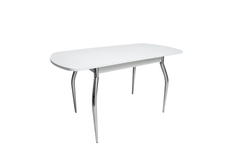 Кухонный стол раздвижной ПГ-02СТ белое/белое/хром фигурные в Орле - изображение 1
