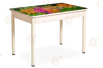 Кухонный раскладной стол Айсберг-02 СТФ, Дуб ЛДСП/полевые цветы/ноги крашеные в Орле - предосмотр