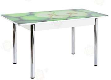 Кухонный раскладной стол Айсберг-02 СТФ, белое лдсп/зеленые яблоки/ноги хром прямые в Орле