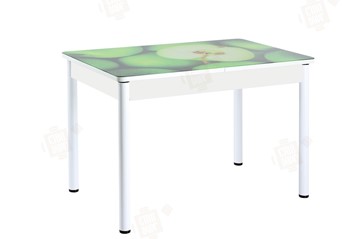 Кухонный раздвижной стол Айсберг-02 СТФ, белое лдсп/зеленые яблоки/ноги крашеные в Орле