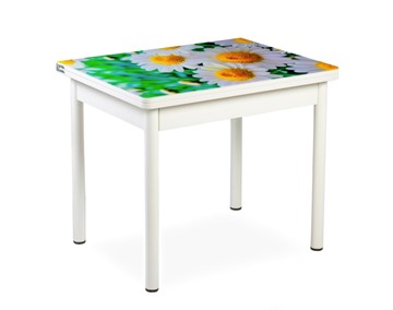 Кухонный пристенный стол СПА-01 СТФ, белый/фотопечать ромашки/опоры прямые белые в Орле