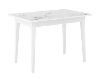 Обеденный раздвижной стол Dikline M110 Белый/стекло белый мрамор сатин/ножки MM белые в Орле