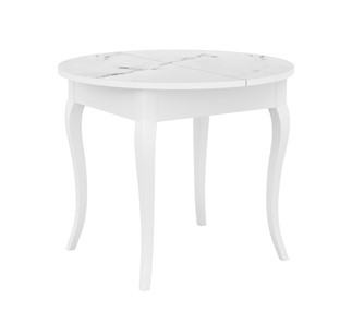 Обеденный раздвижной стол Dikline MR100 Белый/стекло белое мрамор сатин/ножки MC белые в Орле