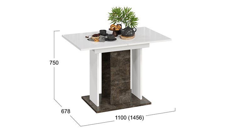 Раздвижной стол Кёльн тип 1 (Ателье темный, Белый, Стекло Белый глянец) в Орле - изображение 2