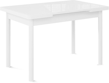 Обеденный раздвижной стол Милан-1 EVO, ноги металлические белые, стекло белое/серый в Орле