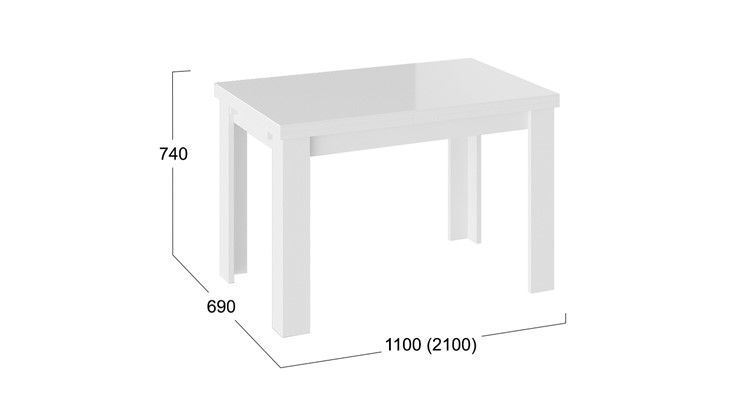 Обеденный раздвижной стол Норман тип 1, цвет Белый/Стекло белый глянец в Орле - изображение 2