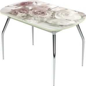Кухонный стол раскладной Ривьера исп.2 ноги метал. крашеные №24 Фотопечать (Цветы №41) в Орле