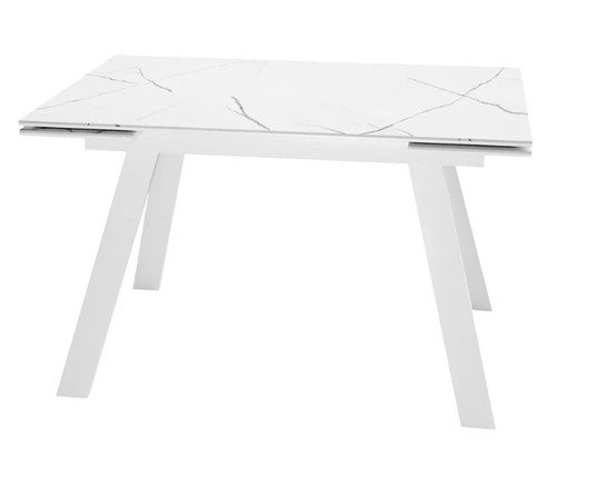 Кухонный раздвижной стол SKL 140, керамика белый мрамор/подстолье белое/ножки белые в Орле - изображение