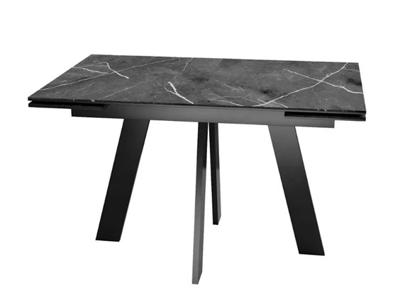 Кухонный стол раздвижной SKM 120, керамика черный мрамор/подстолье черное/ножки черные в Орле - изображение