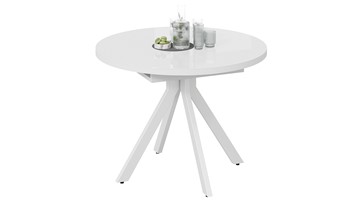 Кухонный стол раскладной Стокгольм Тип 1 (Белый муар/Стекло глянцевое белое) в Орле