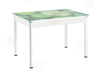 Раздвижной стол Айсберг-01 СТФ, белый/фотопечать зеленые яблоки/ноги крашеные в Орле