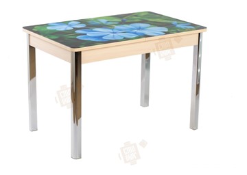 Кухонный раскладной стол Айсберг-01 СТФ, дуб/фотопечать фиалка/ноги хром квадратные в Орле