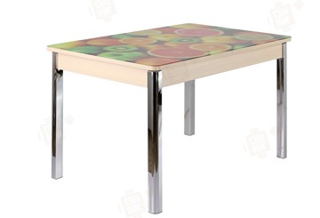 Кухонный стол раскладной Айсберг-01 СТФ, дуб/фотопечать фрукты/ноги хром квадратные в Орле