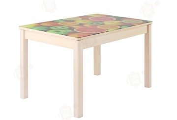 Кухонный стол раздвижной Айсберг-01 СТФ, дуб/фотопечать фрукты/ноги массив квадратные в Орле