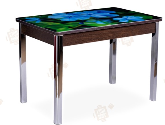 Кухонный раскладной стол Айсберг-01 СТФ, венге/фотопечать фиалка/ноги хром квадратные в Орле - изображение
