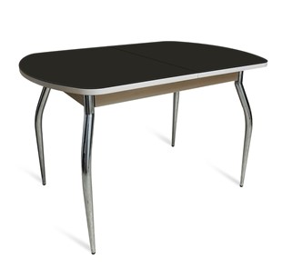Кухонный обеденный стол ПГ-05 СТ1, дуб молочный/черное стекло/35 хром гнутые металл в Орле