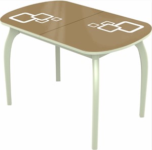 Кухонный стол раскладной Ривьера мини дерево №1, Рисунок квадро (стекло капучино/белый/белый) в Орле