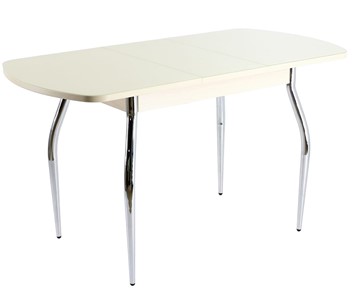 Кухонный раздвижной стол ПГ-01 СТ1, дуб молочный/белое стекло/35 хром гнутые в Орле